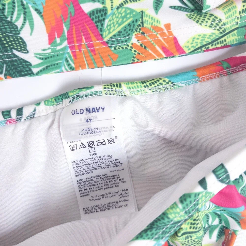 Old Navy Rash Guard Swimsuit Set Kids 4T White Tropical Parrot Long Sleeve 2pc